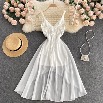 Seksi donje bijela večernja haljina 2021 Ljeto s V-izrez bez rukava s otvorenim leđima Duge haljine Tanak Elegantan Vestidos Femme ogrtač