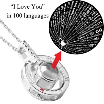 2018 Novi dolazak Rose gold 100 jezika volim te Projekcija Privjesak Ogrlica Romantična Ljubav Memorija Vjenčanje ogrlica bff