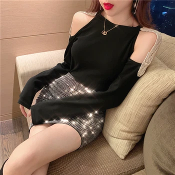 Proljetna majica bez naramenica s dugim rukavima za žene nova korejska verzija diamond mode, tanka majica za mršavljenje, vrhovima