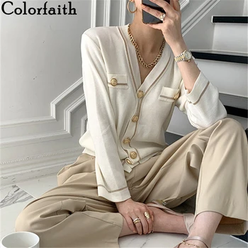 Colorfaith Novi 2021 Ženski Proljeće-jesen džemper Modni Elegantne ženske cardigans Starinski korejski лоскутный dres SWC3567