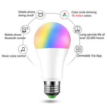 Bežična Bluetooth Pametna LED žarulja E27 Promjena Boje Žarulje Pametna Kućni Rasvjeta s Podesivim Ona IOS / Android 15 W AC 110 v 220 v