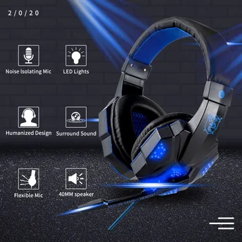 Dubok Bas Led Gaming slušalica s mikrofonom HD Za PC PS4 PS5 Xbox One Igre 3D Surround Slušalice