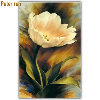 Peter Ren Diamond vez Diy Diamond slikarstvo skup križićima 3d trg bušenje Diamond mozaik наклеенный puni platno Bijeli tulipan