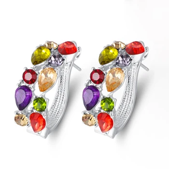 Klasični naušnice-prsten za žene Modni Šarene Kristalno naušnice od Циркона Zlatne i srebrne boje Ženski Modni nakit
