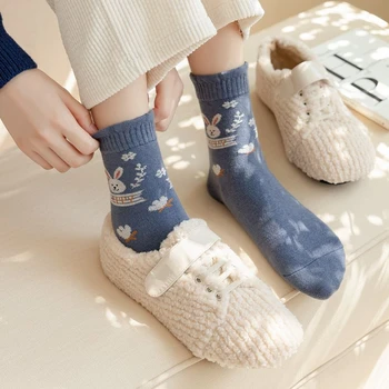 Ženske čarape posadom 2021 Nova moda 1 par Slatka crtani debele vunene čarape za djevojčice u japanskom stilu, Slatka tople zimske Svakodnevne modne