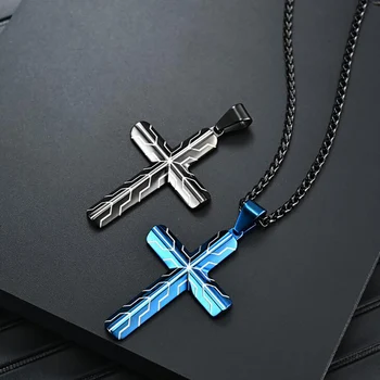 Nehrđajući Čelik Plava Crni Križ Krista Modni Privjesak Nakit Ogrlica Poklon Za Njega s Lancem
