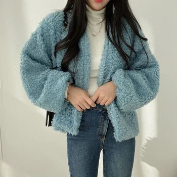 Elegantan ženski svakodnevno kaput u korejskom stilu, monotone, s V-izrez, dugi rukav, негабаритная jakna ženska prigodna odjeća, zimska odjeća 2020