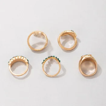 5 Kom./compl. Kreativni Zeleni Cirkon u obliku Zmije Skup Prstenova za žene Klasicni Emerald Cirkon Srce Joint Ring Kombinaciji skup nakit