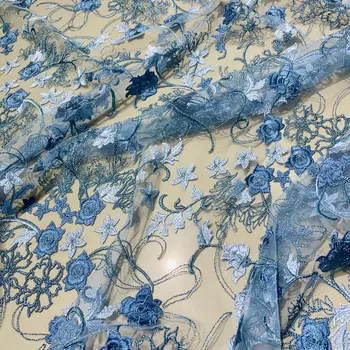 Dizajn novo plavo сетчатое cvjetnu haljinu s izvezenim od čipke tkiva, suknja cheongsam, izrađen po mjeri platno za vezenje DIY