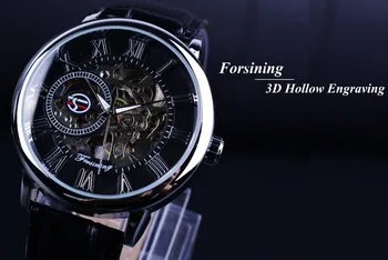 Forsining 3D Doslovna Dizajn sa Otvorenim Radnim black dial Dizajner satova Za muškarce Luksuzni Top Brand Kostur Mehanički satovi, Satovi za muškarce