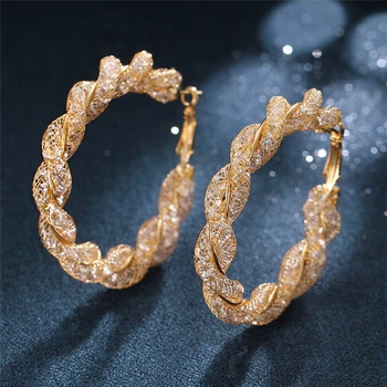 Негабаритный Geometrijski krug Okrugle Naušnice-prsten za žene Brincos Kubni Cirkonij Naušnice, prstenje Zlatne boje Večernji modni nakit