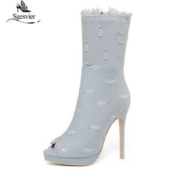 Sgesvier Ženske čizme ljeto jesen vanjski čarapa iznad koljena Čizme kvalitetne elastične traperice trendy čizme čizme na visoku petu G194