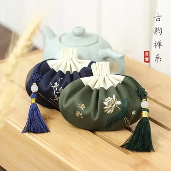 Starinski Kineski Stil Torba za spremanje nakita s uzorkom Orhideje Lotos Vrećica Sretan četkica Privjesak Torba na pertla Poklon torba za nakit