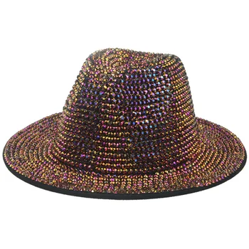 Ženska Panama šešir s širokim poljima Luksuzni brand Kape s dijamantima za muškarce Zelena Crvena Crna Krase Hip-hop, Jazz Фетровая šešir Gorras Para Mujer