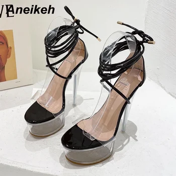 Aneikeh Ultra Visoka kristalna platforma Sandale s otvorenim vrhom na щиколотке s remenom na bravu Nova ženska obuća Ljetna večernja moda za noćni život
