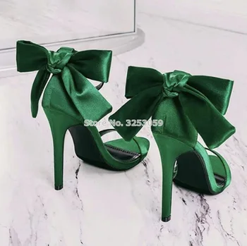 ALMUDENA Slatki Stil Svile Sandale s leptirićima Na tankim visokim potpeticama Zelena Roza Satin Tkanine Haljina-leptir Cipele na petu s leptirićima
